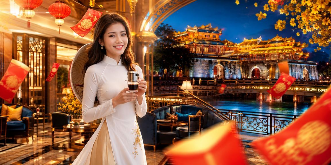 Người dùng Huế nhận bonus và theo dõi SEA Games qua điện thoại bên tách cà phê